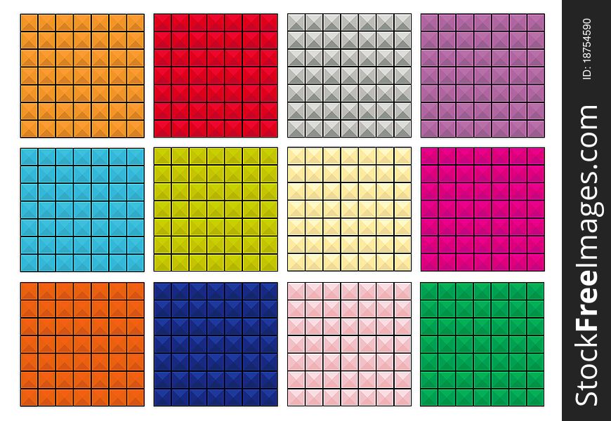 Set of twelve Textures of colour squares with black stroke. Set of twelve Textures of colour squares with black stroke