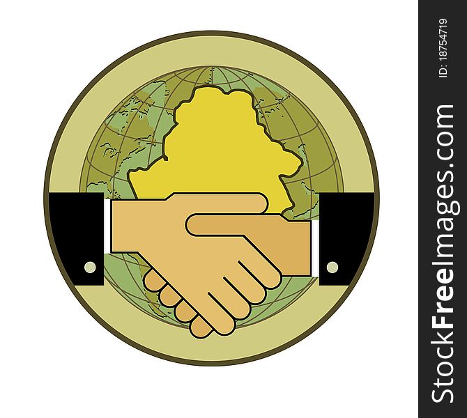 Symbol-concept. Handshake - two hands, and the contour of the Republic of Belarus. Symbol-concept. Handshake - two hands, and the contour of the Republic of Belarus