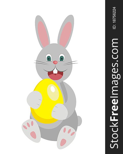 Easter bunny with yellow egg isolated on white background