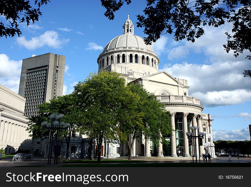 Boston's Christian Science church and Prudential building and the architecture around. Boston's Christian Science church and Prudential building and the architecture around