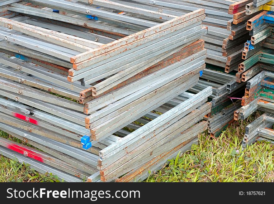 Industrial metal scaffolding used in construction work. Industrial metal scaffolding used in construction work.