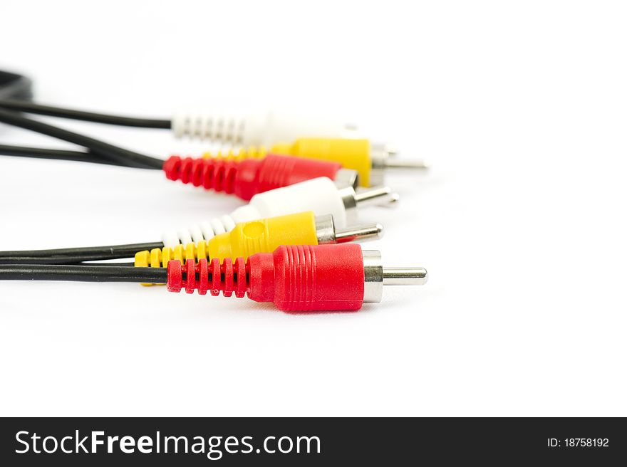 Colorful AV cables on a white background