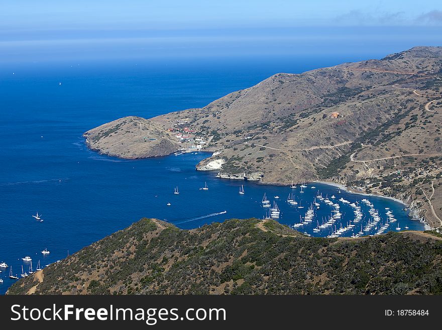 Yachts and sailboats moored in a cove