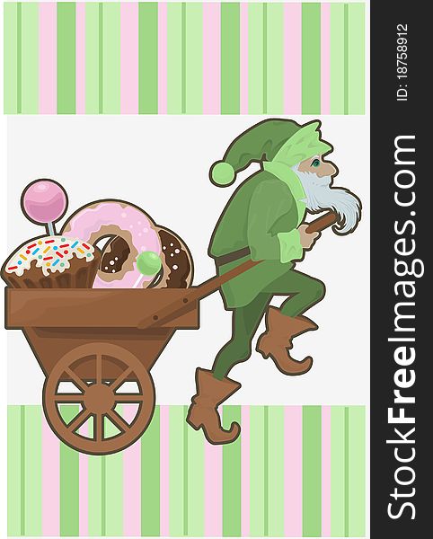 Fanny image of fantasy gnome with candies