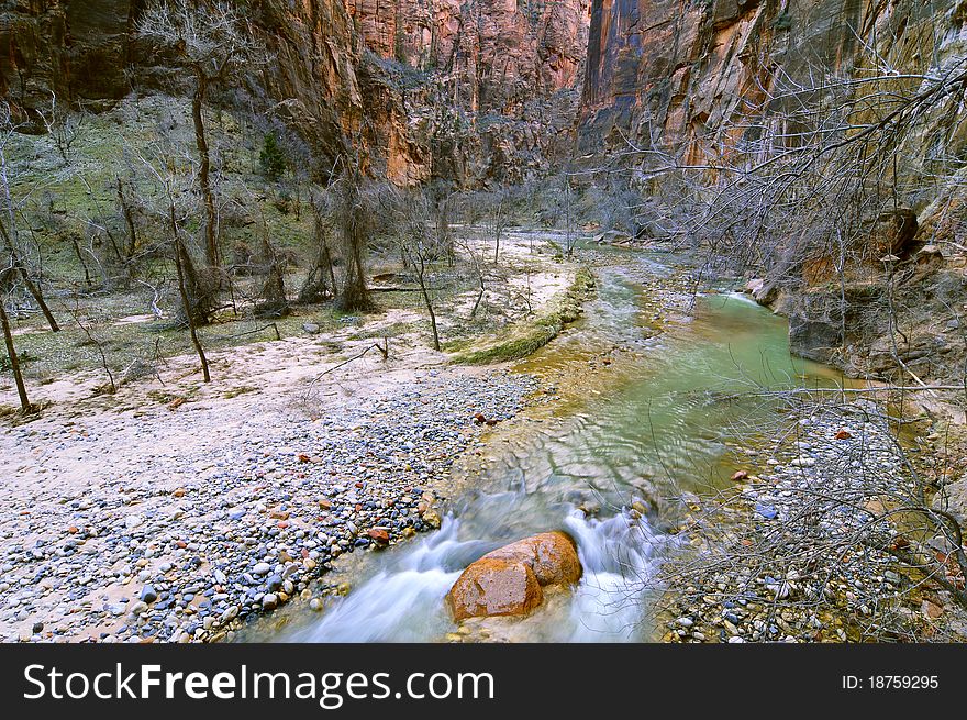 Zion National Park and The Virgin River in winter (Utah, Usa). Zion National Park and The Virgin River in winter (Utah, Usa)