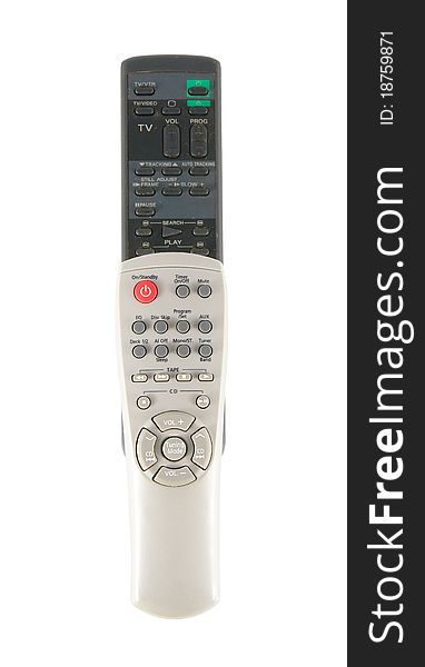 Person holding the remote controls isolated on a white background. Person holding the remote controls isolated on a white background