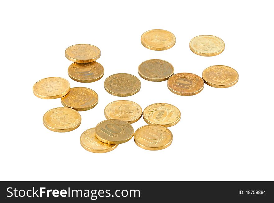 Gold coins isolated on a white background
