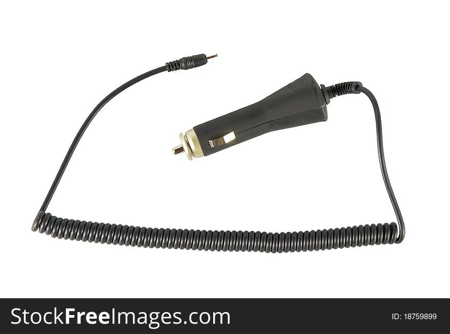 Black car adapter isolated on a white background. Black car adapter isolated on a white background