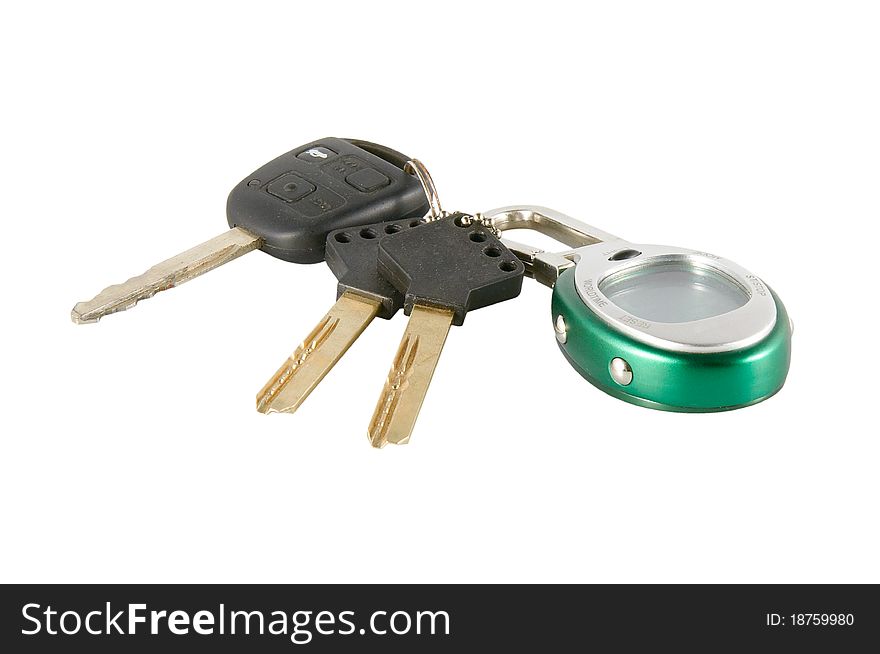 Keyring key isolated on a white background