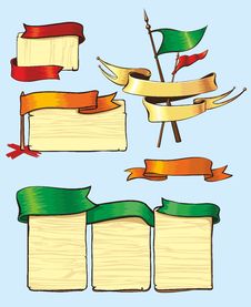 Wooden Tablets With Bright Flags And Ribbons Stock Photos Wooden Tablets With Bright Flags And Ribbons Stock Photos