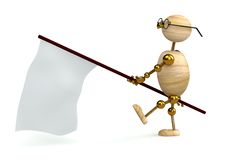 3d Wood Man Is Carrying Flag Royalty Free Stock Photography
