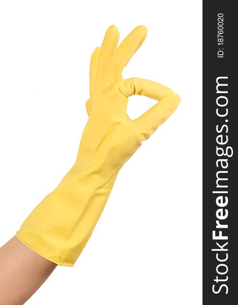 Hand in glove isolated over white background