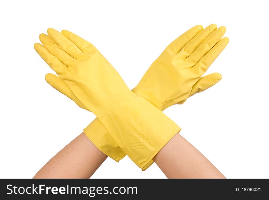 Hand in glove isolated over white background