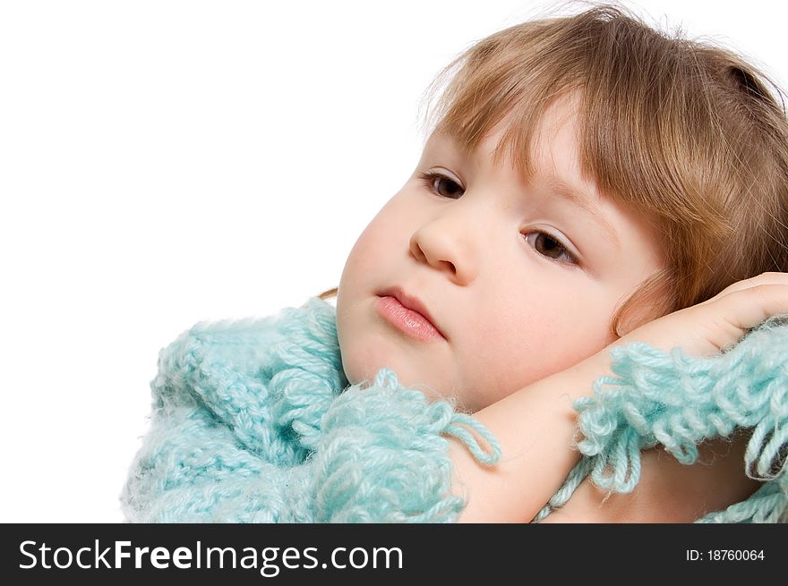 The little girl dreams isolated on white background