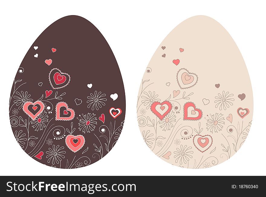 Two pretty spring easter eggs with hearts. Two pretty spring easter eggs with hearts