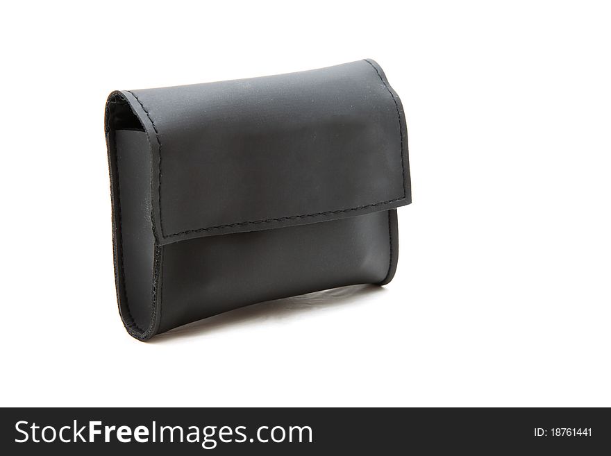 Isolated black leather purse or wallet. Isolated black leather purse or wallet