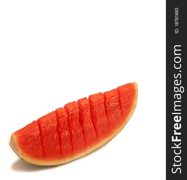 Red watermelon seedless in section on white isolated background. Red watermelon seedless in section on white isolated background.