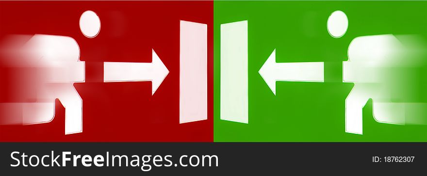 International grafic red and green symbol of emergency exit