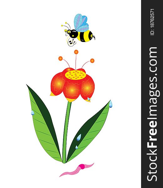 Bumblebee and a flower. Illustration. Vector.