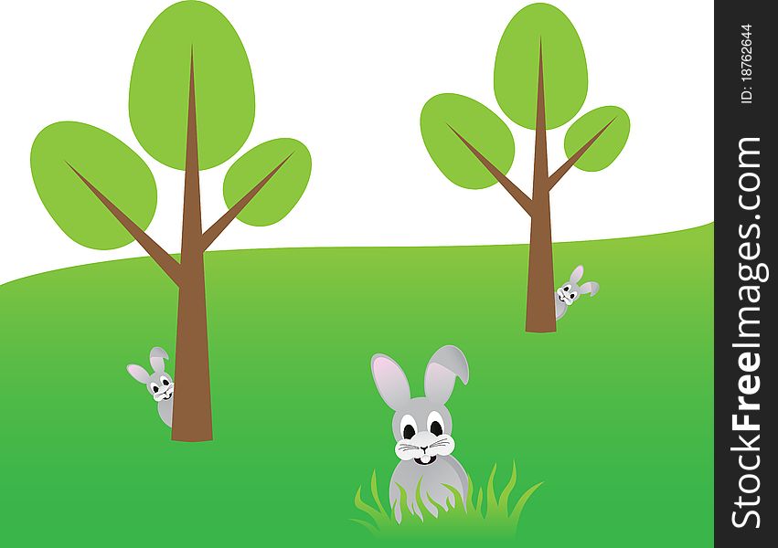 Easter background with egg shape on tree and rabbits. Easter background with egg shape on tree and rabbits