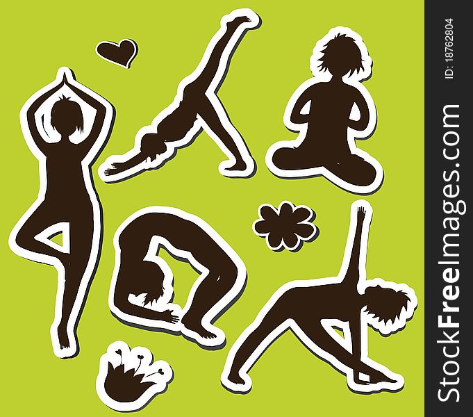 Silhouette of girls doing yoga. Silhouette of girls doing yoga