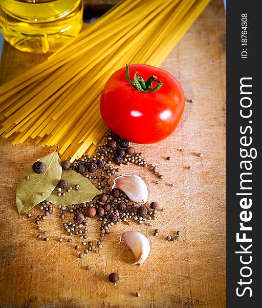 Pasta and red tomato with spices and garlic