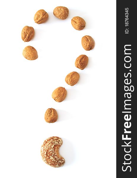 Nuts question mark isolated on white background