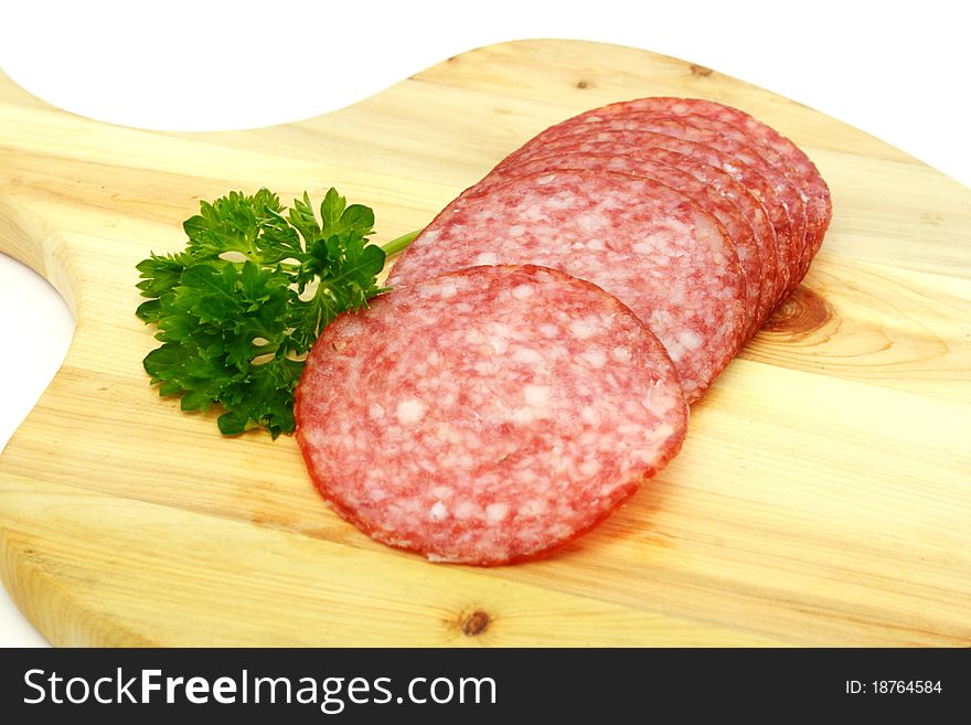 Slices salami isolated on a white background