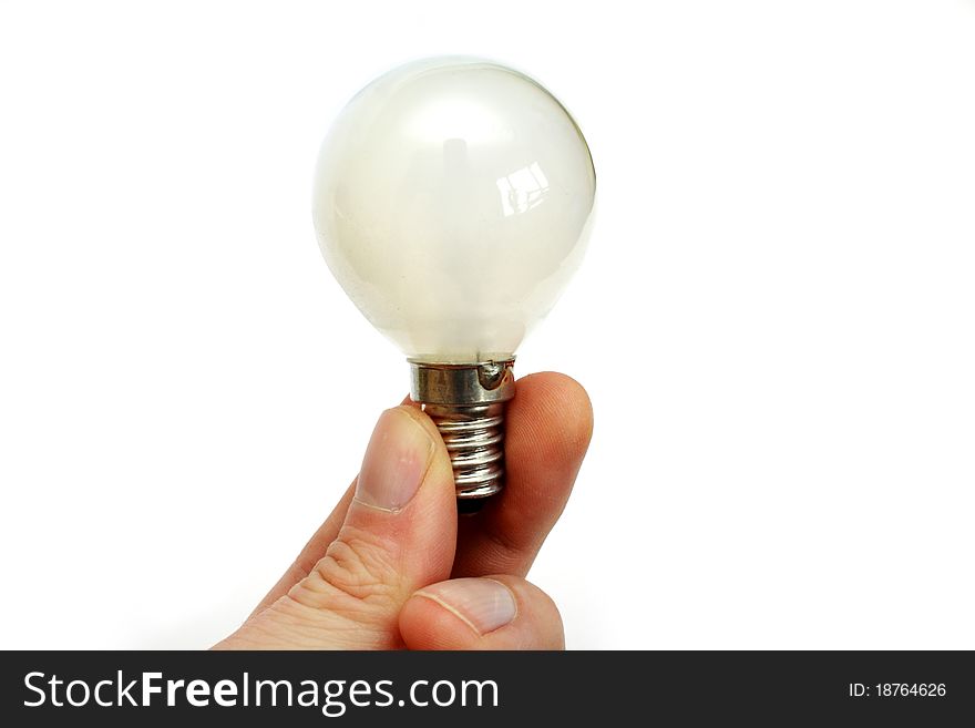 Hand with lamp isolated on white background