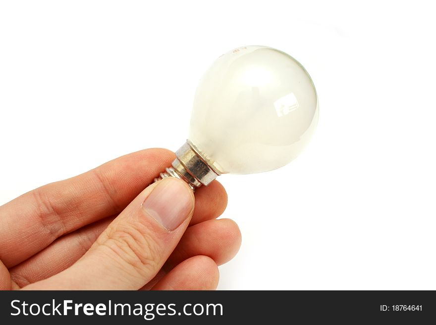 Hand with lamp isolated on white background
