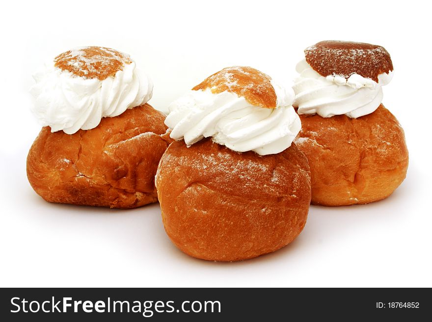 Fresh bake rolls with a cream isolated on white