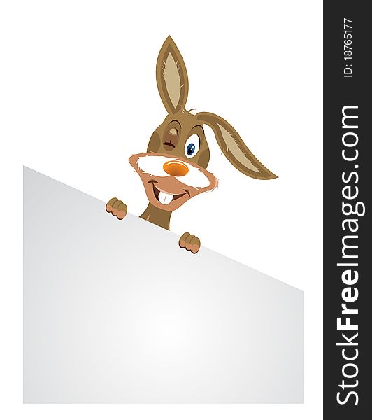 Cute easter bunny holding white card for your information
