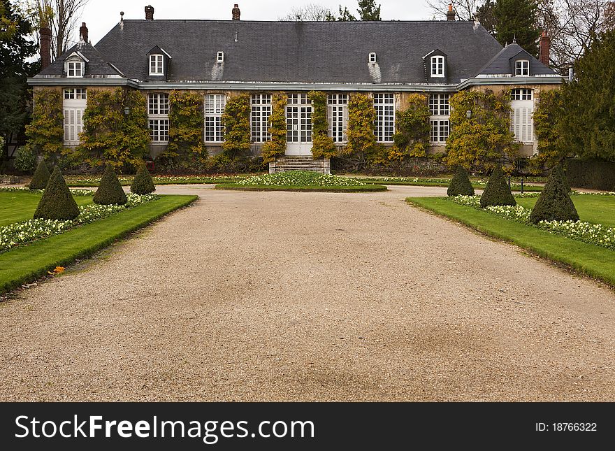 The walkway and gardens of the Botanical gardens in Rouen France