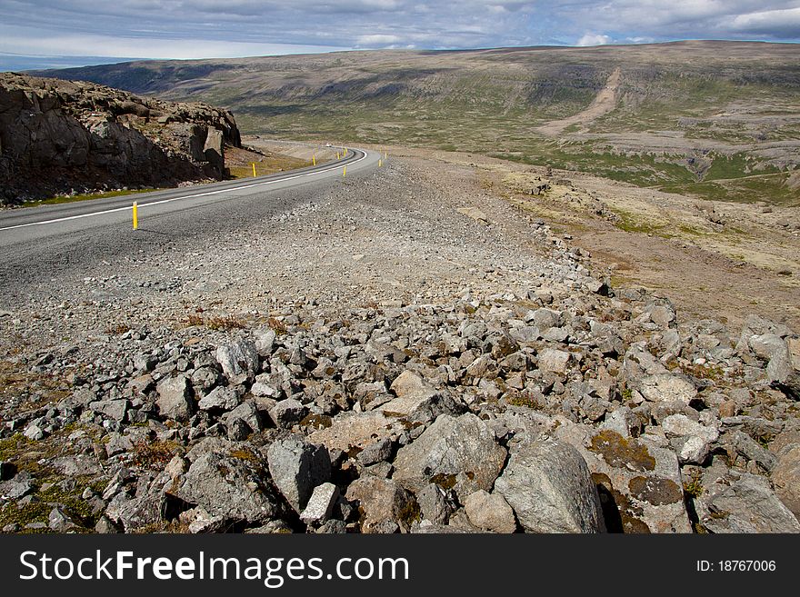 Mountains route in Iceland vestfjord summer sunny day. Mountains route in Iceland vestfjord summer sunny day.