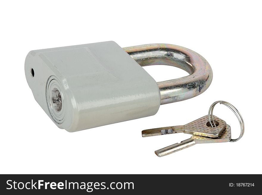 The hinged lock and keys separately on a white background