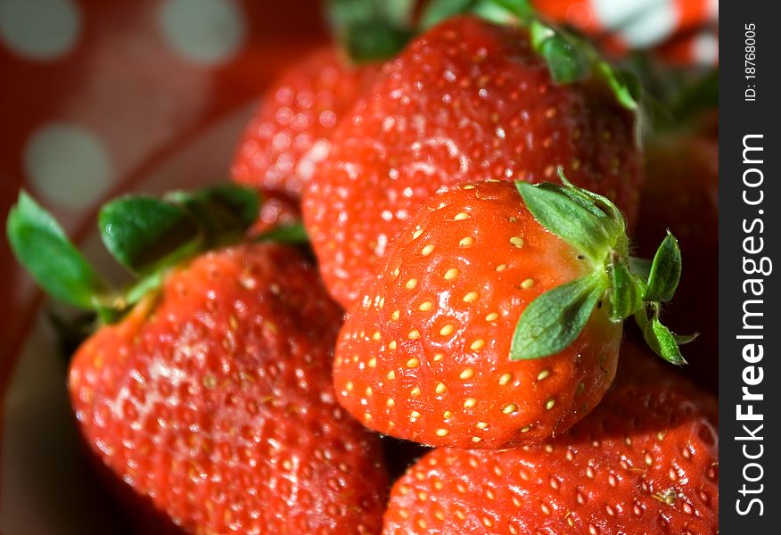 Closeup of bunch of fresh strawberries