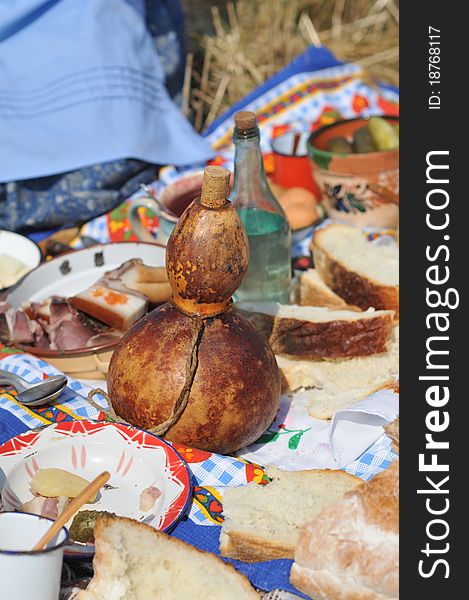 Traditional breakfast in the open at the time of harvest