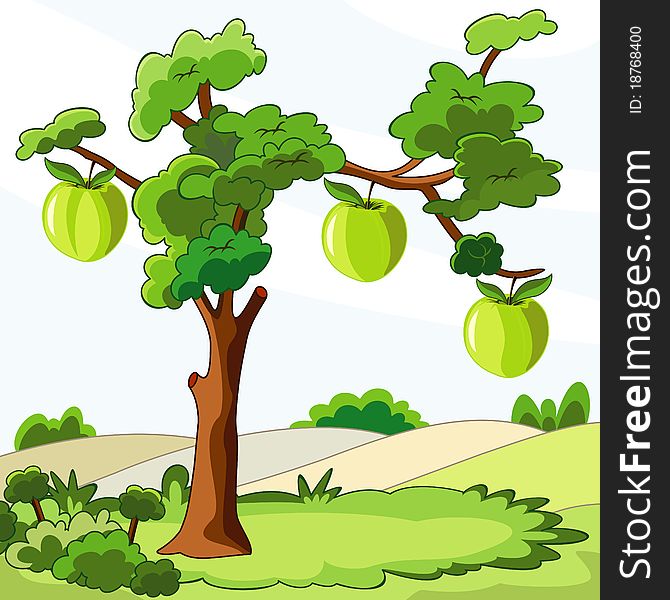 Illustration of tree with green apples
