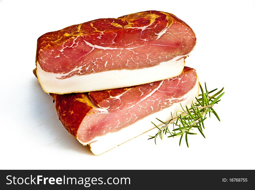 Fresh tasty ham in detail with herbs