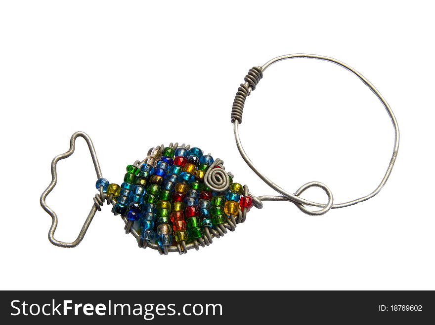 Small ornamental fish made from wire and colourful beads. Small ornamental fish made from wire and colourful beads.