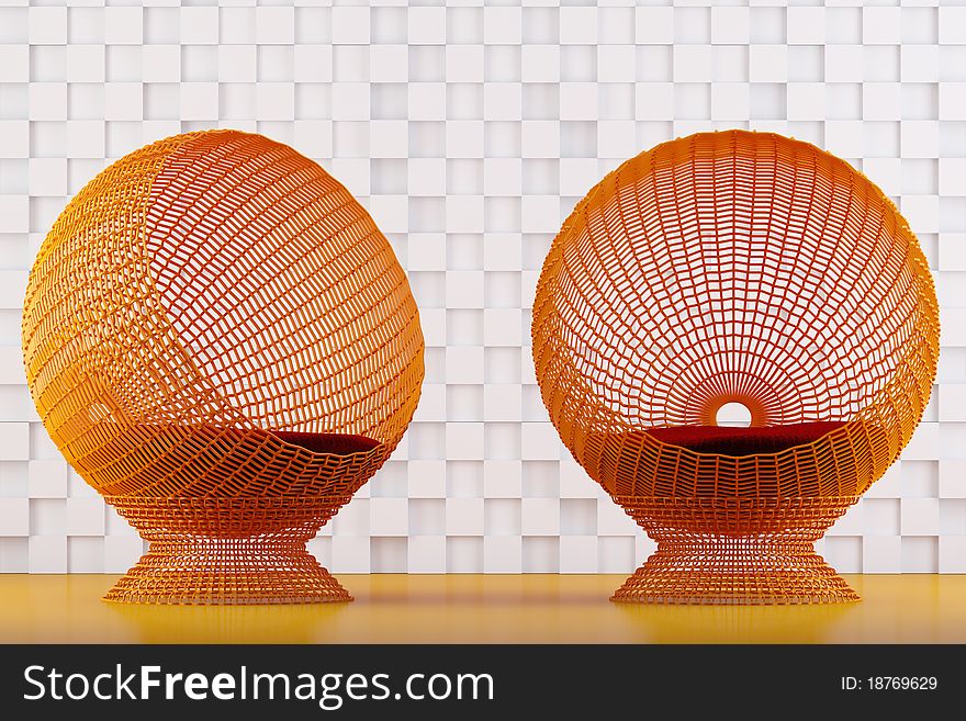 3d render of two relaxing rattan chairs