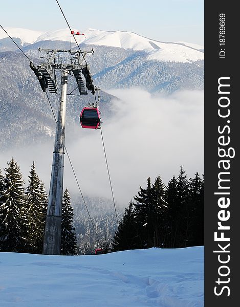 Transportation: cable cabin and post in the mountains