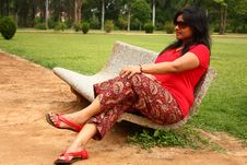 Woman Sitting On Stone Bench In A Park Royalty Free Stock Photo Woman Sitting On Stone Bench In A Park Royalty Free Stock Photo
