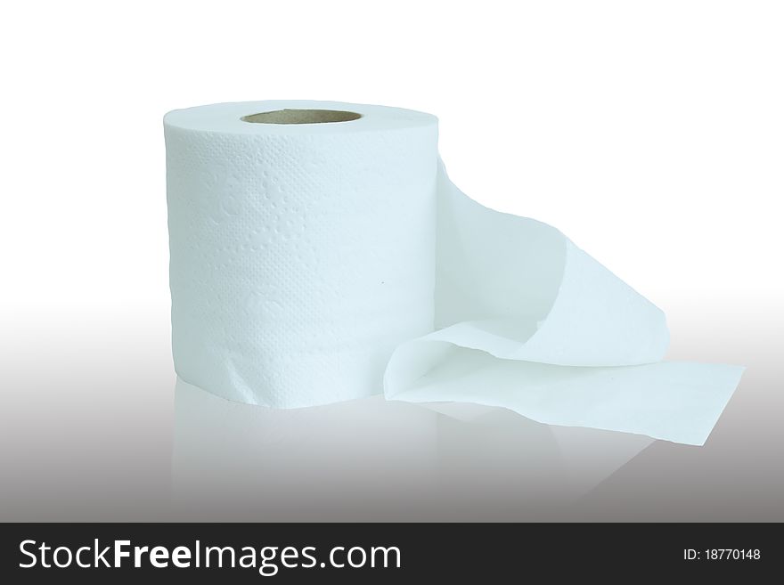 Roll of tissue paper on a white background.