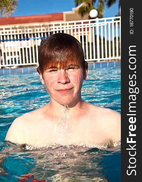Portrait of happy child swimming in the pool. Portrait of happy child swimming in the pool