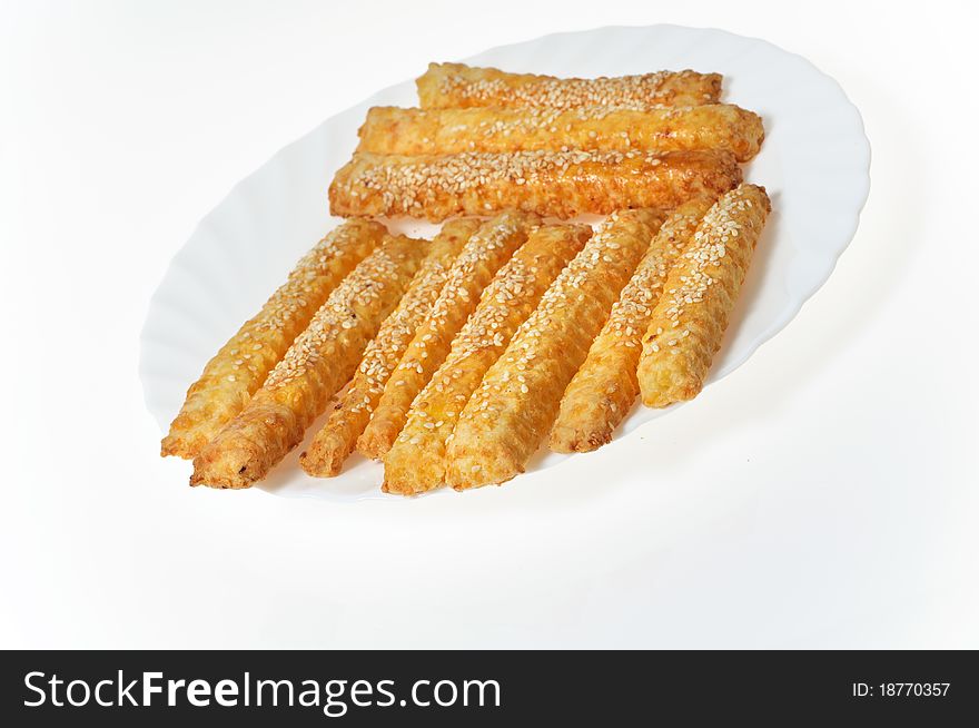 Sweet Baking Sticks On A White Plate