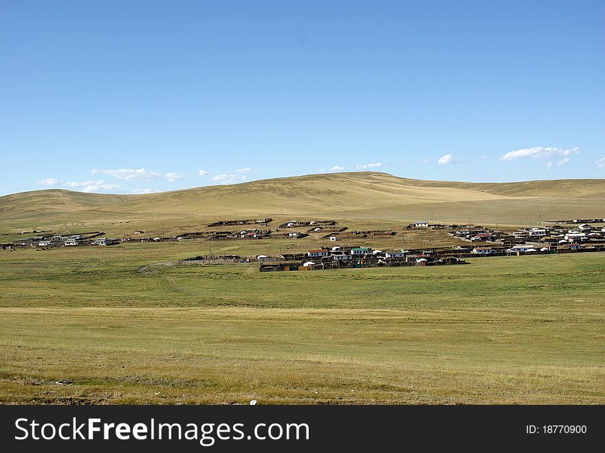 A small village in the steppes of Mongolia, in Asia. A small village in the steppes of Mongolia, in Asia