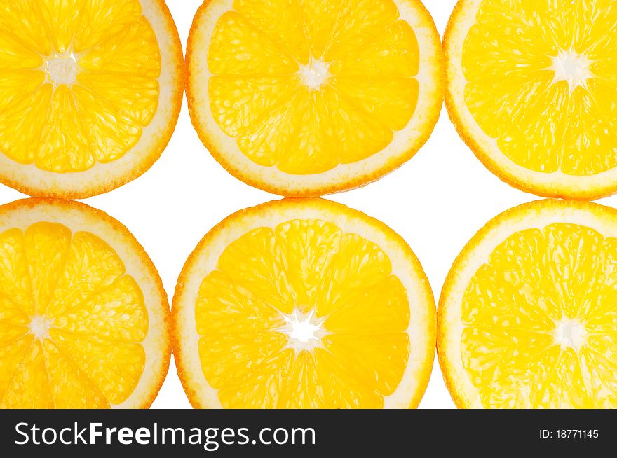 Orange slices filling full frame. Isolated on white background. Orange slices filling full frame. Isolated on white background