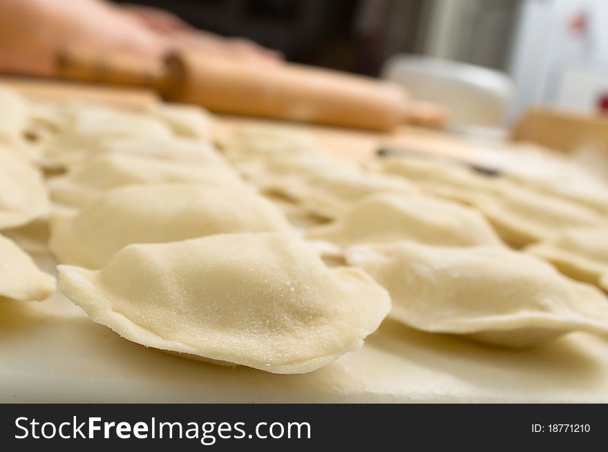 Ukrainian varenyky on a table before cooking. Ukrainian varenyky on a table before cooking