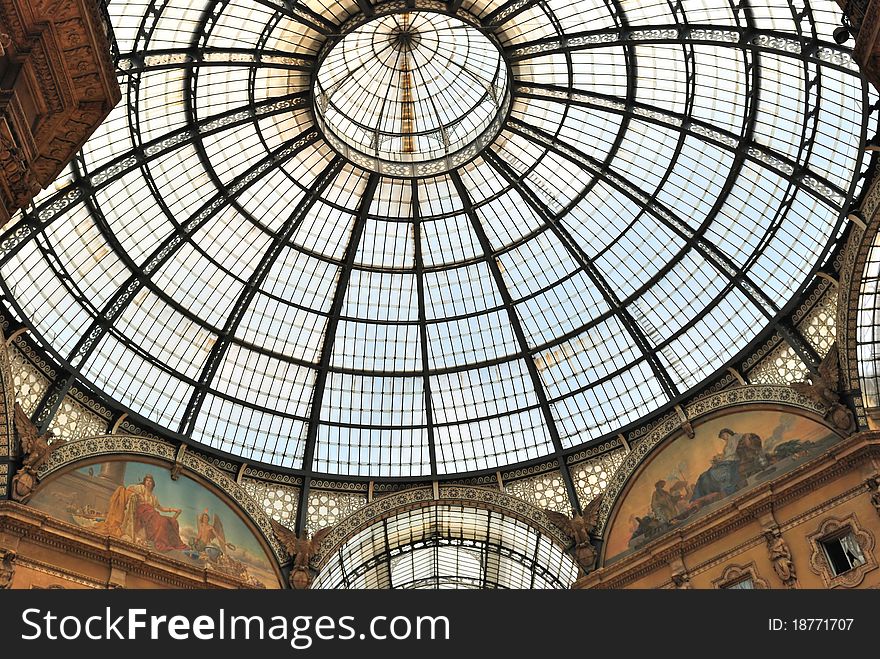 Glass gallery - Galleria Vittorio Emanuele in Milan of Italy